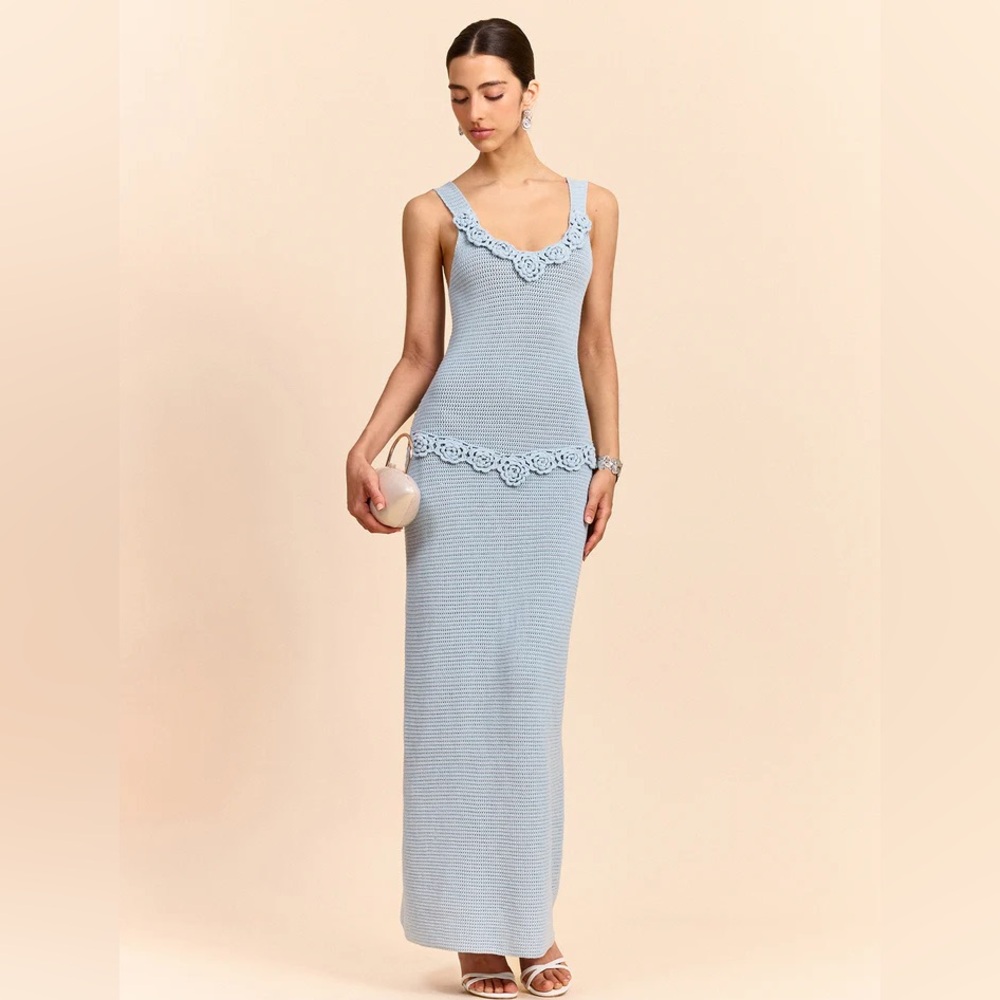 Commense Elegant Blue Crochet Maxi Dress - Picture 2 of 10